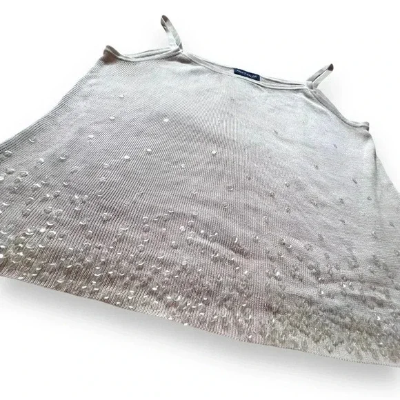Ann Taylor 100% Silk Ivory Cream Camisole Tank with Clear Sequins Womens Large - Picture 3 of 9